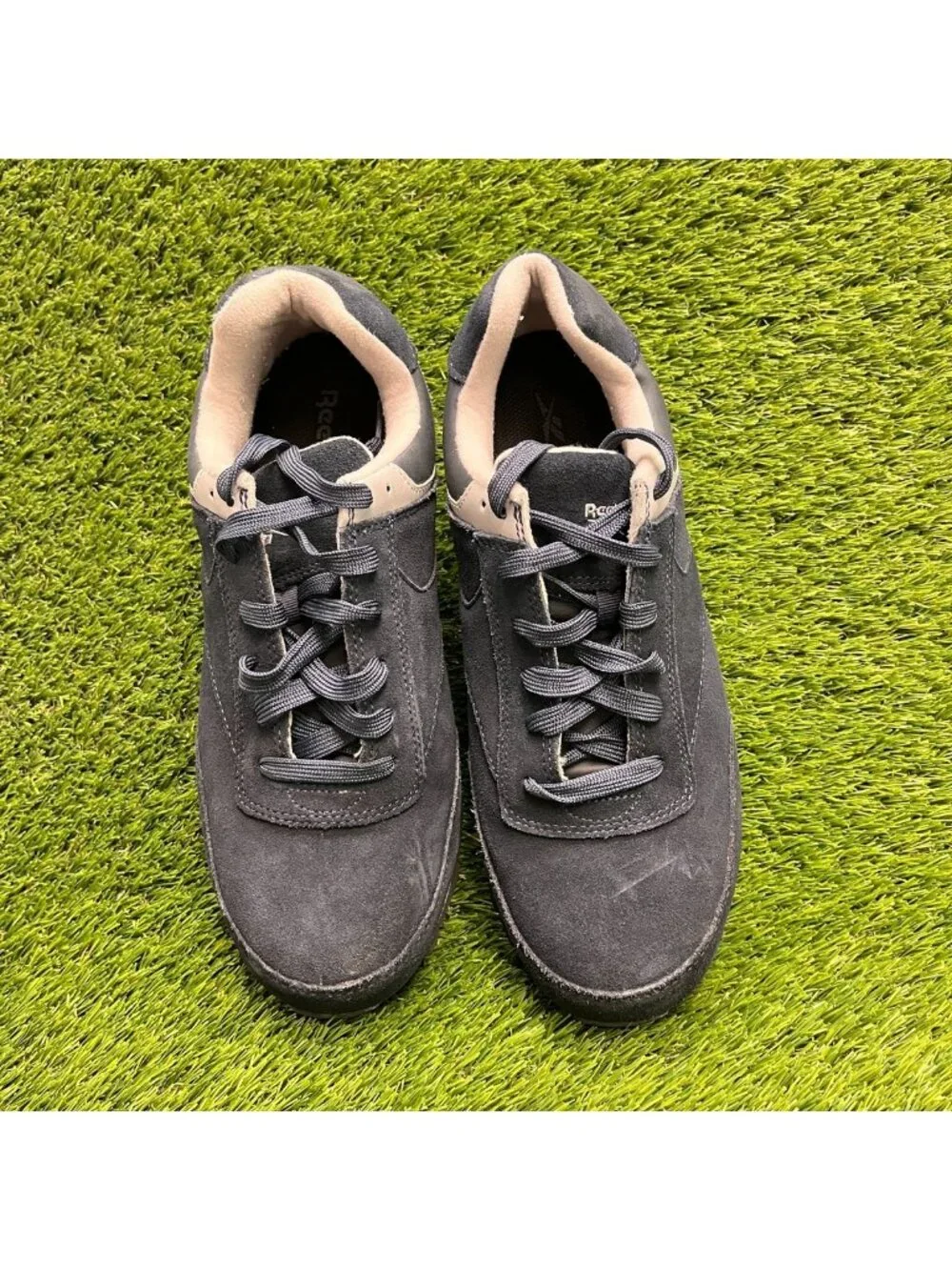 Reebok Leelap Retro Mens 12 Navy White Suede Steel Toe Safety Work Jogger Shoes